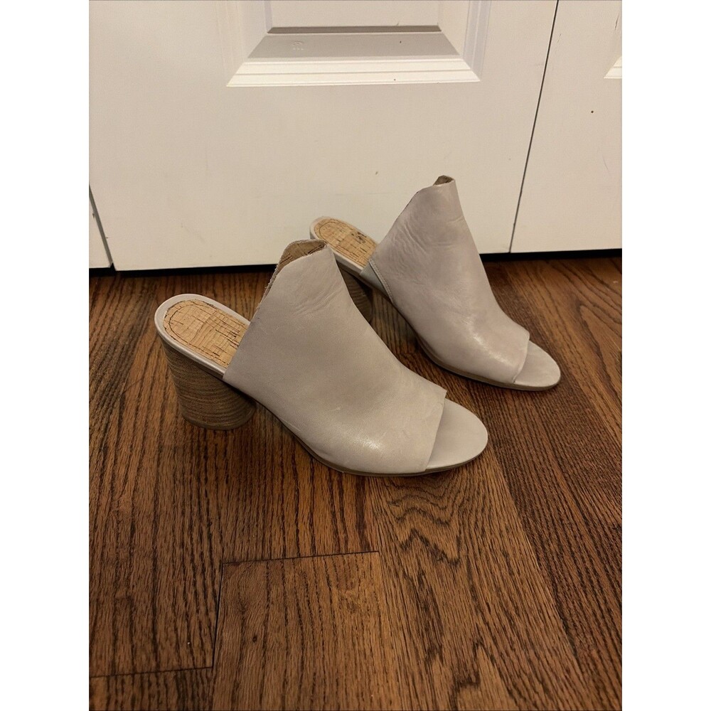 Lucca Lane Sandals Taupe Leather Open Toe Mules Block Heel Size 11M